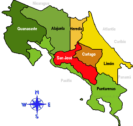 Mapa prowincji Kostaryki